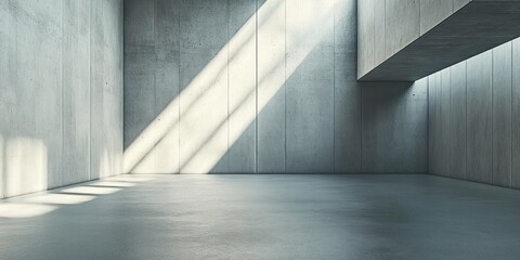 Obraz premium Modern Concrete Room with Dramatic Lighting and Polygonal Walls in Minimalist Industrial Style