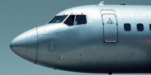 Aircraft fuselage with metallic silver finish and rivet patterns, aviation, fuselage, silver metal texture