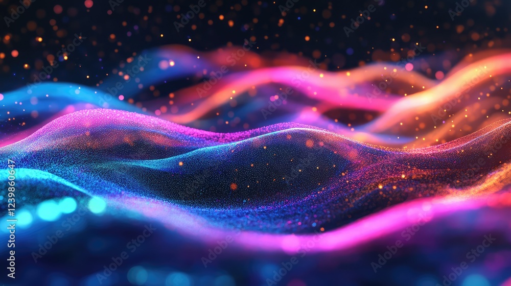 Poster vibrant abstract waves of light in vivid colors creating an ethereal atmosphere with glows and spark