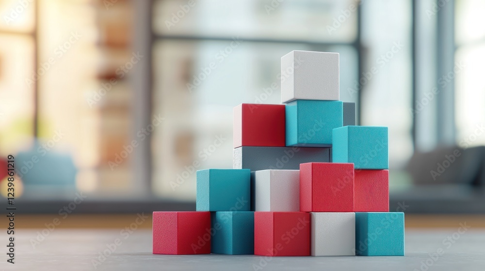 Poster textured cubes stacked in pyramid shape