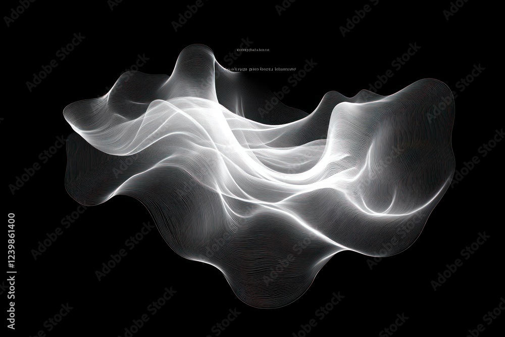 Poster minimalistic abstract wavy circular lines high contrast black background soft glow depth fluidity di