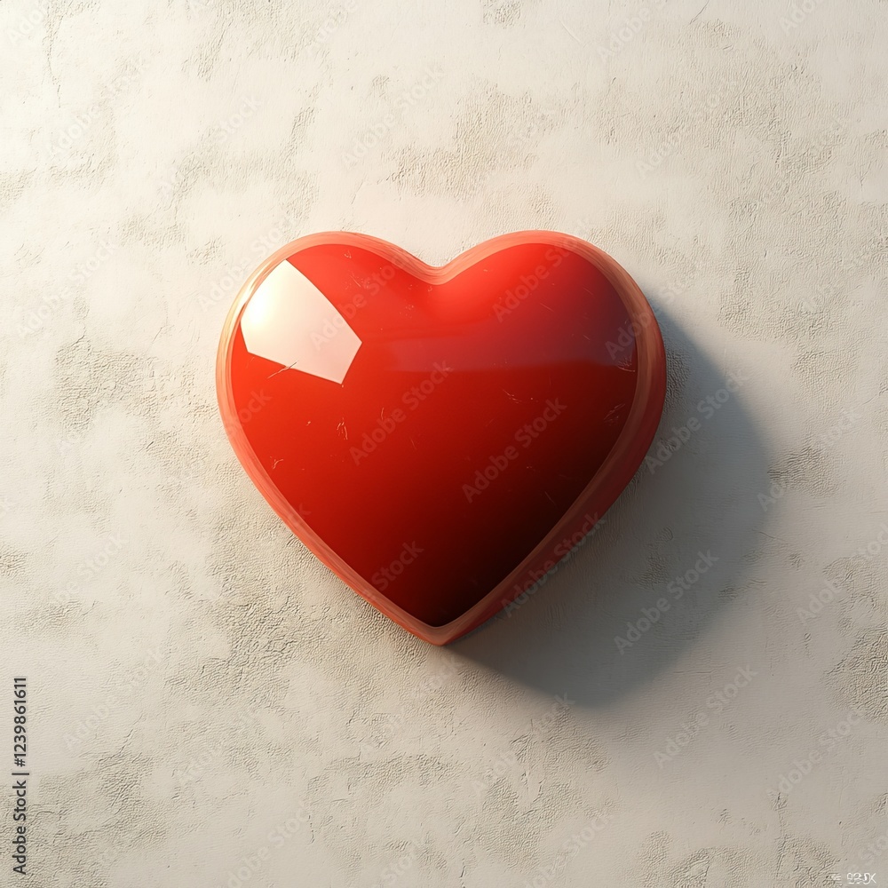 Poster glossy red heart on textured background.