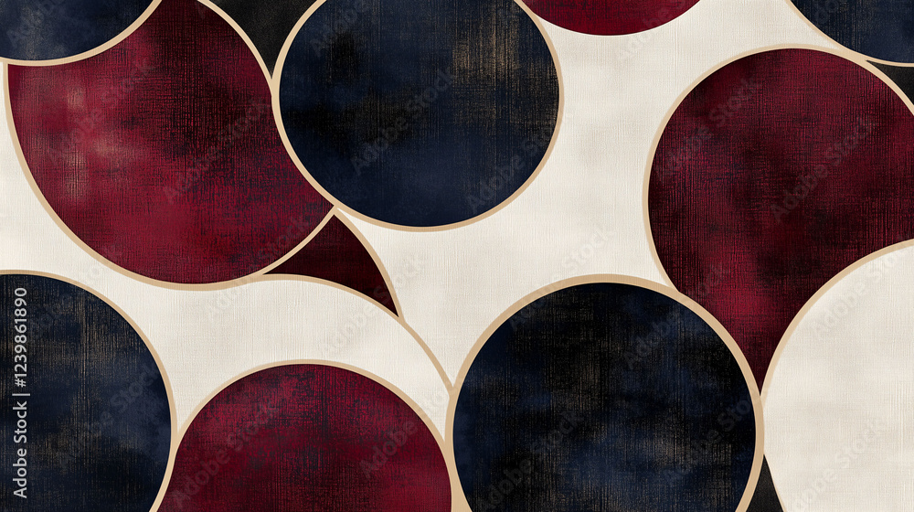 Poster modern art design featuring sophisticated arc patterned background with rich colors and contrasting 
