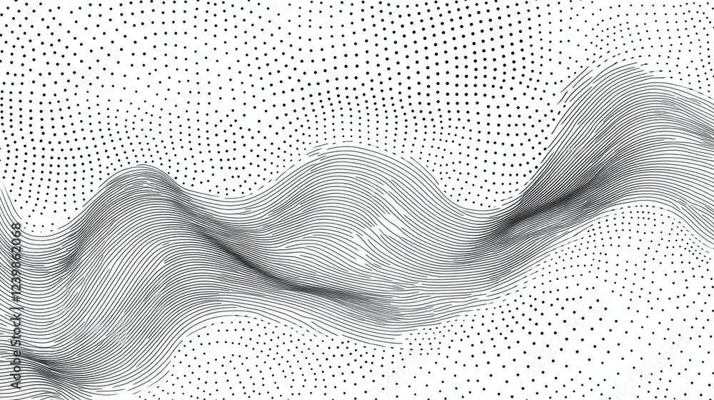 Poster abstract wave pattern with flowing lines and dots creating a modern minimalist background for artist