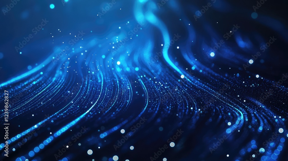 Poster stunning blue abstract background with glowing particles and flowing light waves creating a sense of