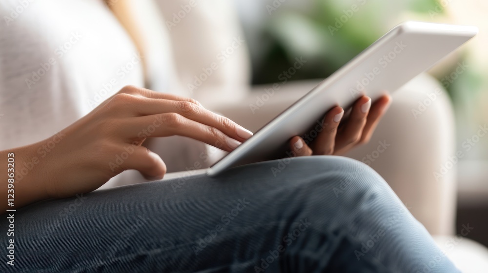 Poster close-up of hands using a tablet device
