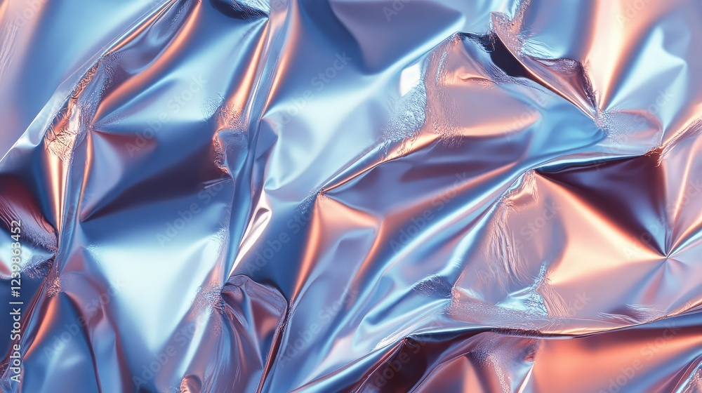 Aufkleber abstract metallic wrinkled surface with hues of blue and pink, creating a modern and dynamic visual 