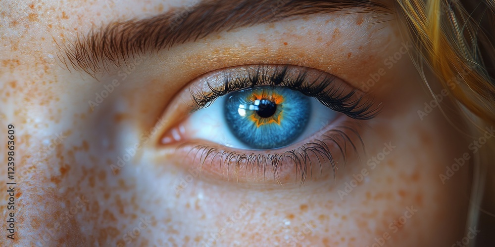 Poster Close-Up of an Eye with Unique Color and Freckles in Detail