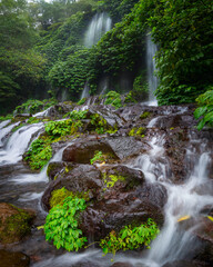 Lush Tropical Waterfall Flowing Through Green Jungle Landscape in Indonesia