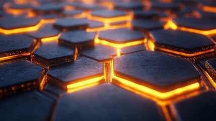 Fototapeta premium Abstract Hexagonal Pattern Illuminated With Orange Light