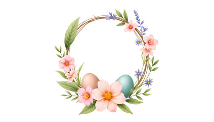 Obraz premium Floral wreath with Easter eggs and spring flowers