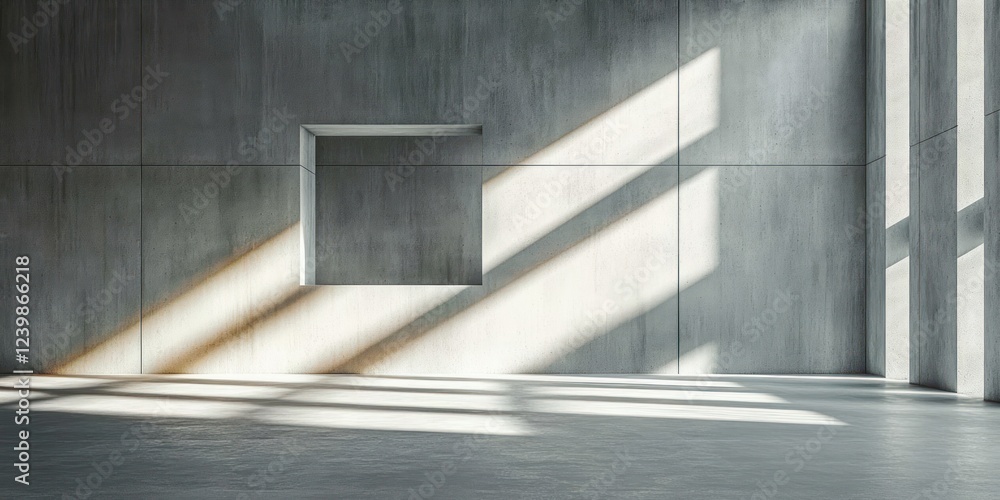 Poster minimalistic abstract concrete room with sunlight shadows grid ceiling rough floor empty industrial 