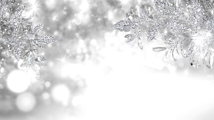 Silver Glitter Leaves Festive Winter Background