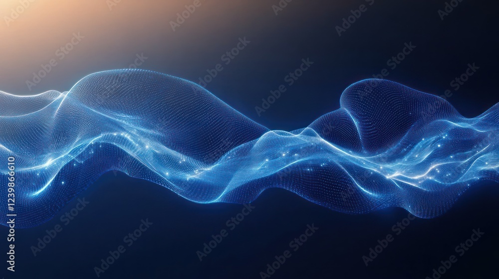 Poster abstract digital wave mesh grid soft glow technology connection