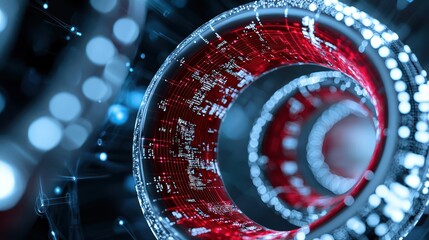 Abstract representation of digital technology with spiraling patterns and glowing elements.