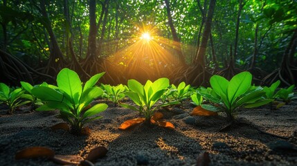 Sunrise Mangrove Seedlings Beach Reforestation