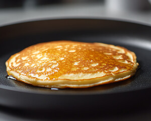 Delicious pancake cooking in a frying pan, golden brown and fluffy, perfect for breakfast or brunch.