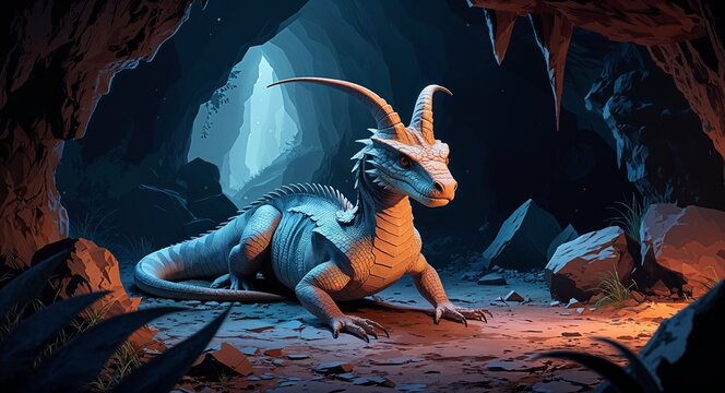 Portrait basilisk on dark cavern background illustration