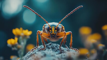 Fototapeta premium A detailed view of an insect perched atop a rock