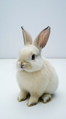 Fototapeta premium Adorable Fluffy Bunny Rabbit on White Background Cute Pet Easter Animal