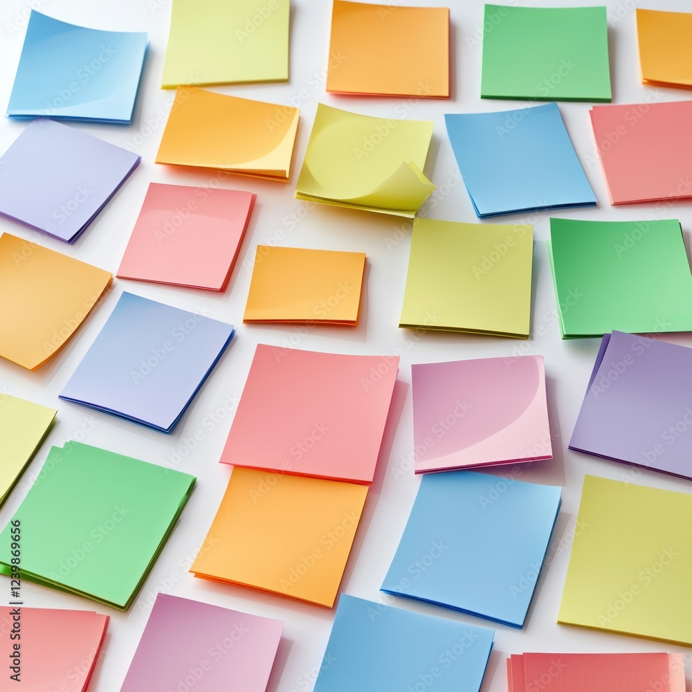 Poster business startup results concept. a vibrant array of colorful sticky notes scattered on a surface, s