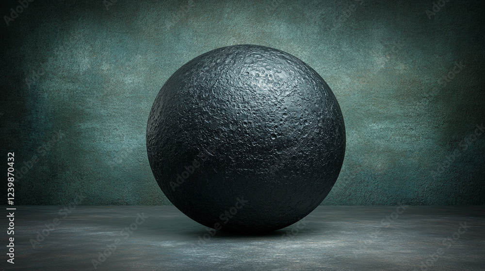 Poster a captivating 3d rendering of the moon sphere, detailed and textured, symbolizing mystery, space, an