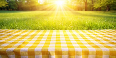Sunny Picnic: Bright Yellow & White Checkered Tablecloth for Outdoor Gatherings