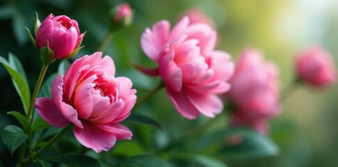 Obraz premium Exotic pink peony and rose bunch with greenery, garden flowers, flowers, rose