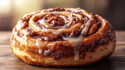 Delicious Homemade Cinnamon Roll with Sweet Glaze Close up Pastry Image