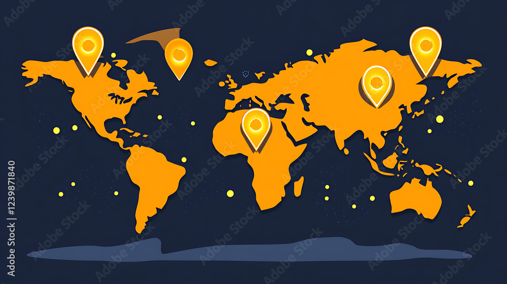 Poster global location mapping digital world infographic modern design aerial view data visualization