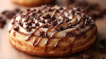 Delicious Caramel Chocolate Drizzled Cinnamon Roll Pastry Sweet Treat