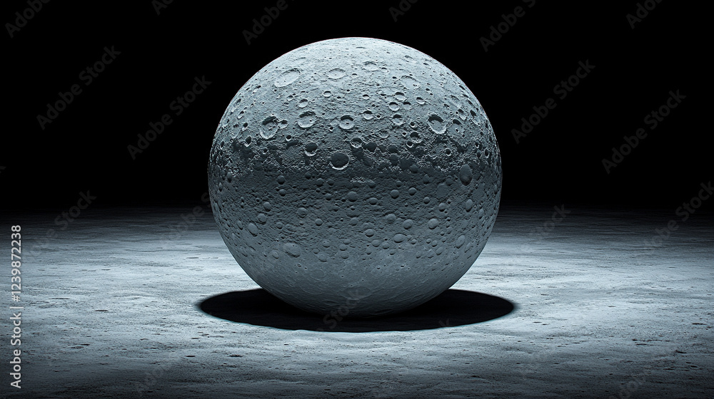 Poster a captivating 3d rendering of the moon sphere, detailed and textured, symbolizing mystery, space, an