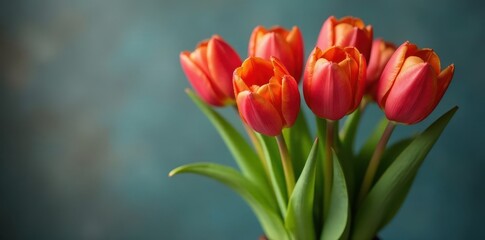 Fototapeta premium Fresh tulips in a vase with dew drops clinging to petals, fresh, spring, morning