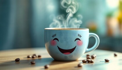 Happy Coffee Mug Steaming Hot Drink Morning Joy