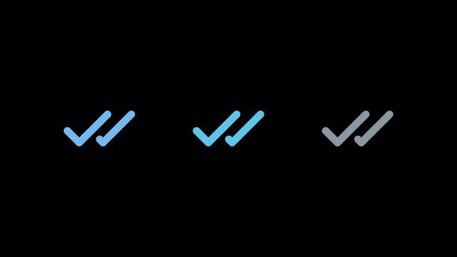 Double Check for Messages Seen, messages received, message delivered, read messages, double Checkmark isolated icon | Transparent Background | 4K UHD ProRes 4444 | Alpha