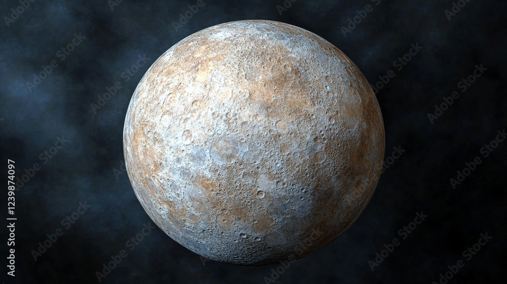 Poster a captivating 3d rendering of the moon sphere, detailed and textured, symbolizing mystery, space, an