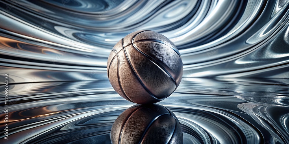 Aufkleber surreal silver basketball display: dreamlike floating sphere in abstract setting