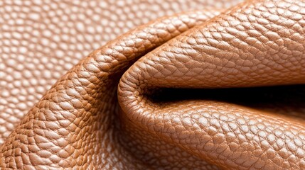 Fototapeta premium Close-up of textured brown leather showcasing its grain and folds.