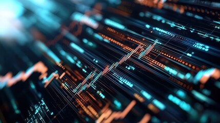 Abstract digital representation of financial data trends and analytics.