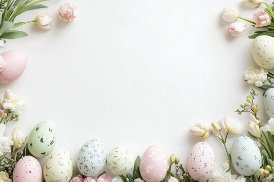frame of easter eggs and flowers