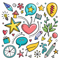 Here's a  and keyword list for your image.. Colorful doodle collection of love, ideas, and creativity.