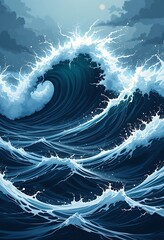 Majestic Ocean Waves Crashing Under a Dark Sky