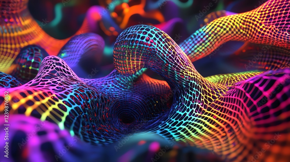 Poster colorful abstract patterns create a mesmerizing 3d effect in a vibrant digital landscape