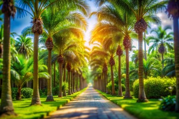 Obraz premium Tilt-Shift Photography: Dreamy Palm Tree Tunnels - Best Tropical Destinations