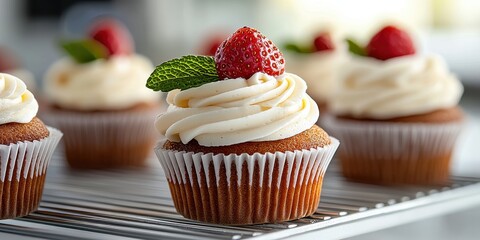 Gourmet cupcake accessories showcase bright studio food elegant white backdrop angled view culinary art