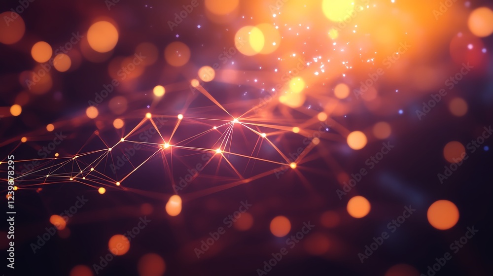 Poster dynamic abstract representation of interconnected nodes and lights in a dark background during a sci