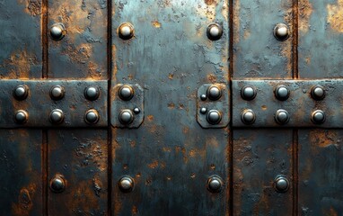 Fototapeta premium metal texture close-up with rivets and scratches ambient lighting