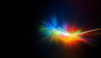 Rainbow prism light on a black background. Rainbow light. Abstract refraction of sunlight prism effect.
