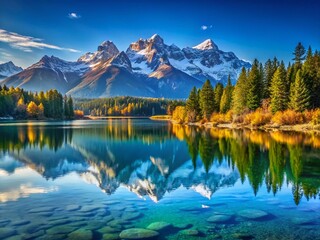 Tranquil Mountain Lake amidst Snow-Capped Peaks