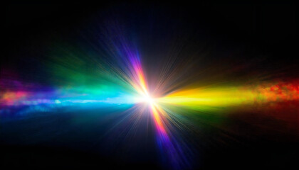 Rainbow prism light on a black background. Rainbow light. Abstract refraction of sunlight prism effect.